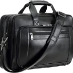 Compalo Men's Solid Thick Full Grain Leather 17.3" Laptop Briefcase Classic Messenger Bag Fit Business Travel
